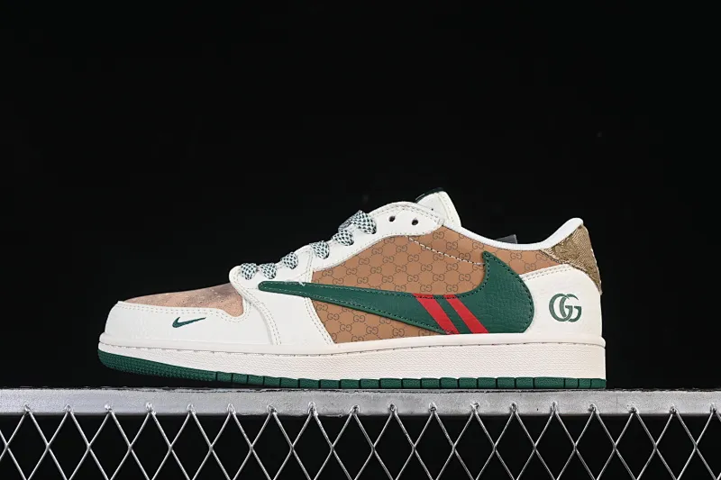 All categories Air Jordan Jordan series basketball shoes Air Jordan 1 Low high-end customized low-top sneakers Air Jordan 1 Low AJ1 Joe 1 Gucci joint pattern beige green red high-end customized low-top casual sneakers QW5088-206